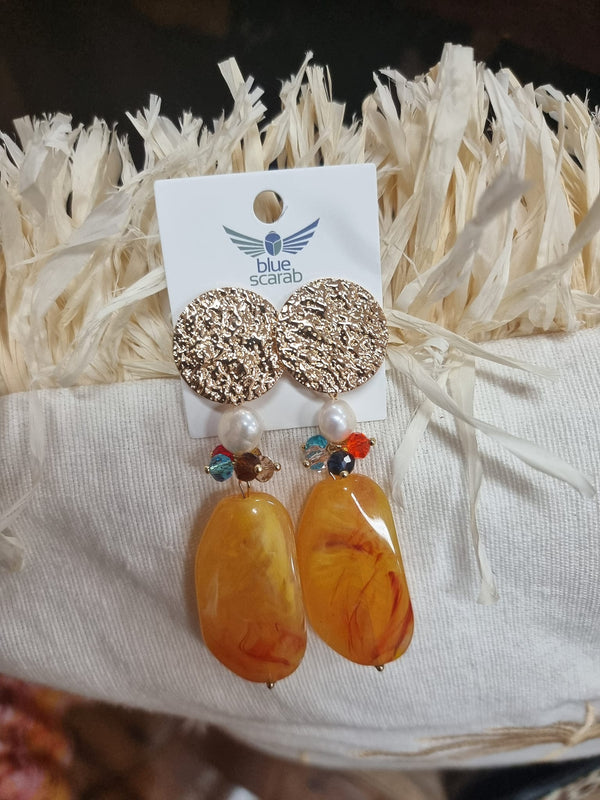 Gold and Cream Drop Earrings