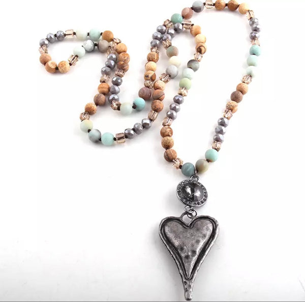 Soft Blue and Beige Natural Stone Necklace