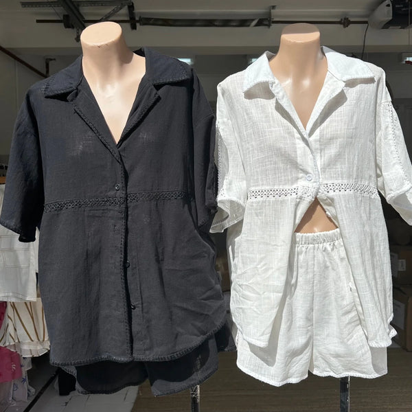 Black Linen Short Set